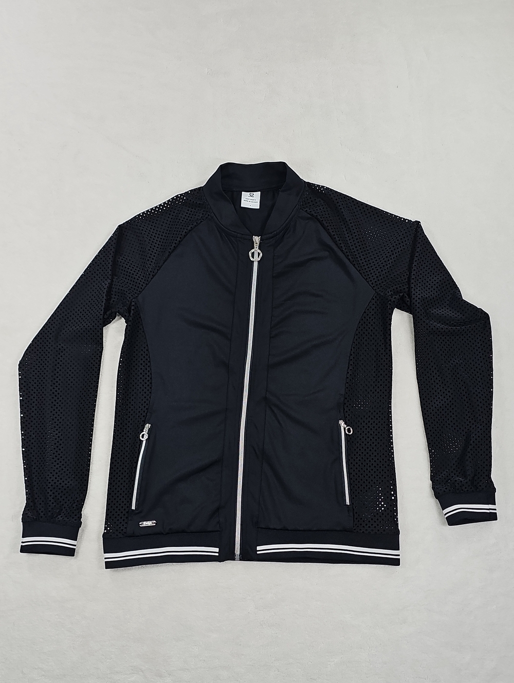 Daily Sports Black Mesh Panel Full Zip Athletic Jacket Womens Small Golf Active